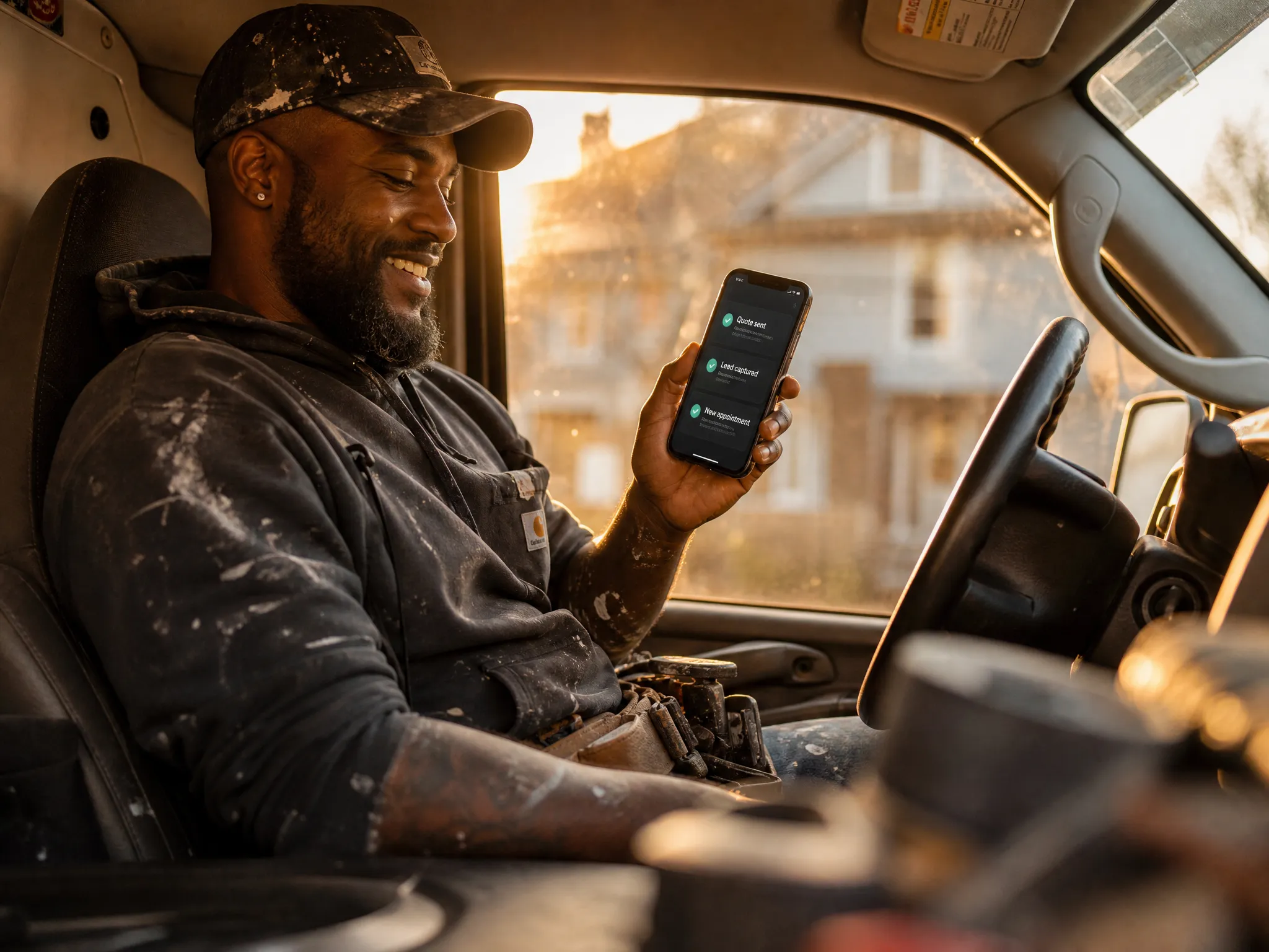 After ClockBack: relaxed in the truck while automated notifications handle the paperwork